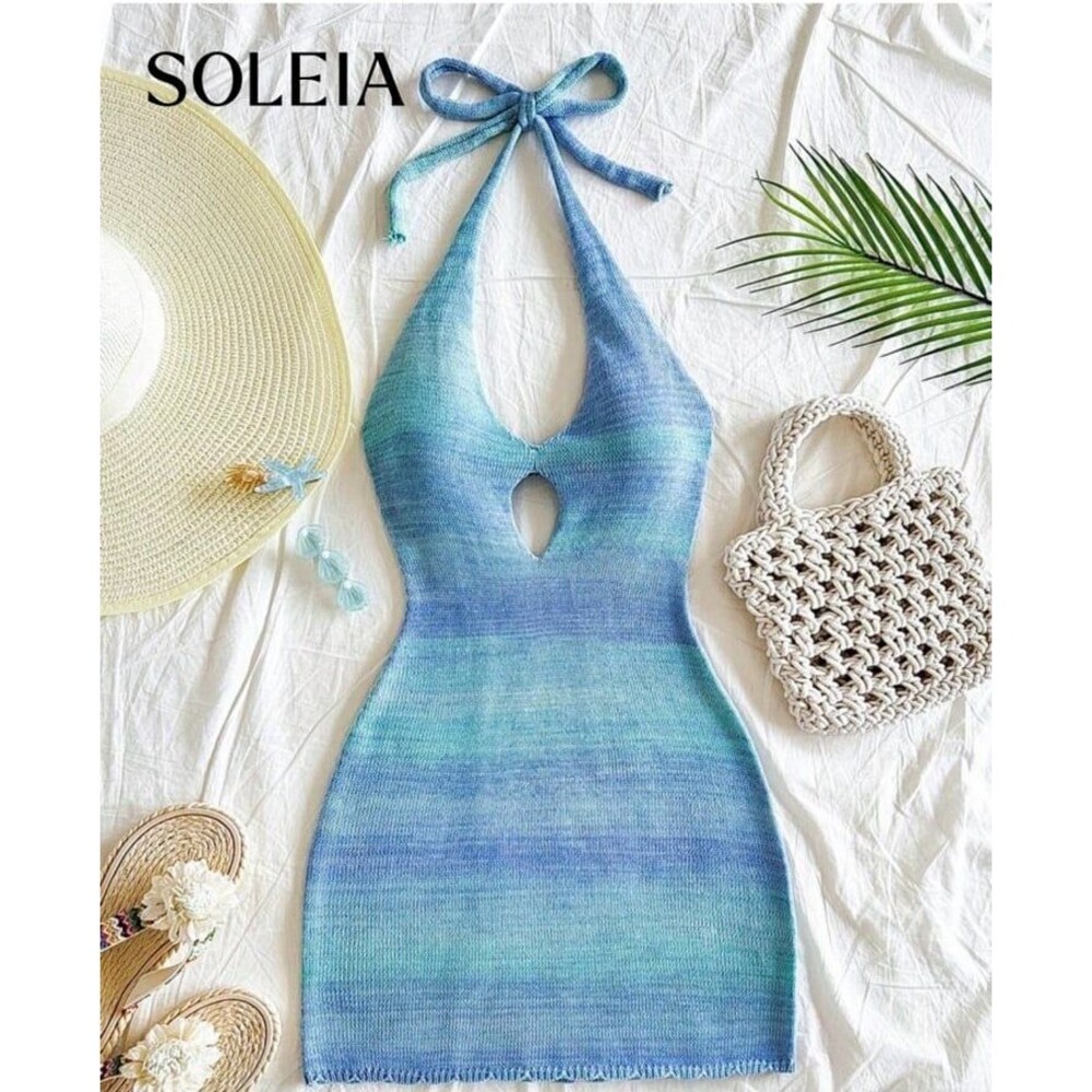 Shein Soleia Vacation V-Neck Halter Backless Gradient Knitted Dress